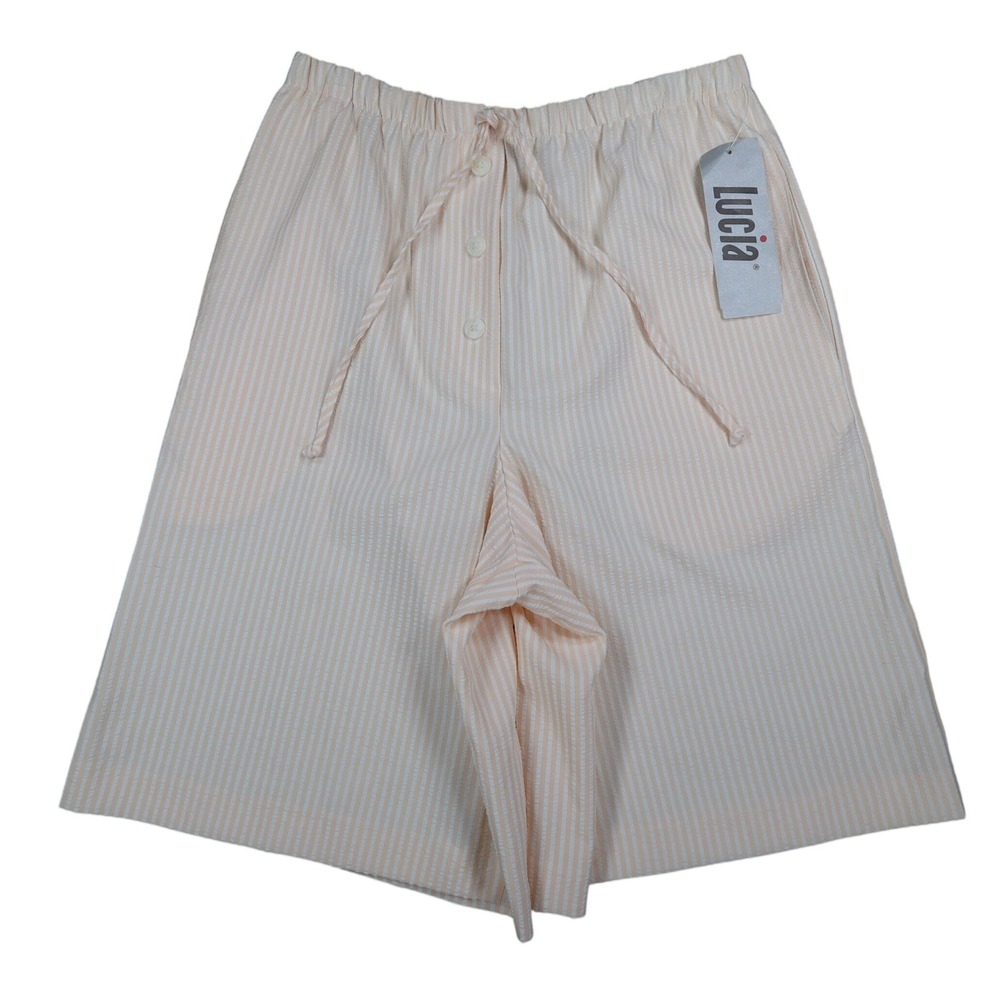 Lucia Seersucker Shorts Womens Small Vintage 90s Peach Striped Deadstock USA